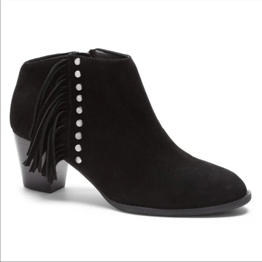 Vionic Black Ankle Boots with Fringe and Studs